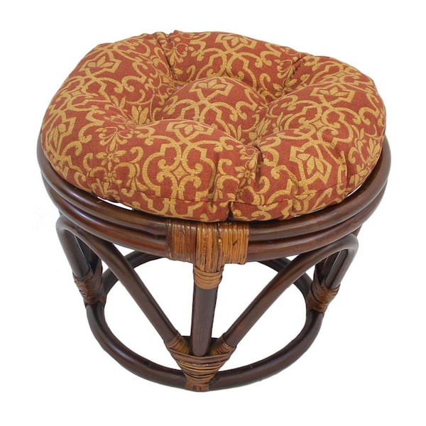 International Caravan Rattan Ottoman with Outdoor Fabric Cushion, Vanya Paprika 3301-REO-18 - main